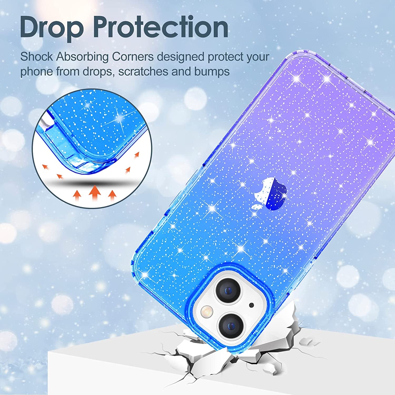 Hython Case for Iphone 14 Case Glitter, Cute Sparkly Clear Glitter Shiny Bling Sparkle Cover, Anti-Scratch Soft TPU Thin Slim Fit Shockproof Protective Phone Cases for Women Girls, Blue/Purple Glitter  Hython   