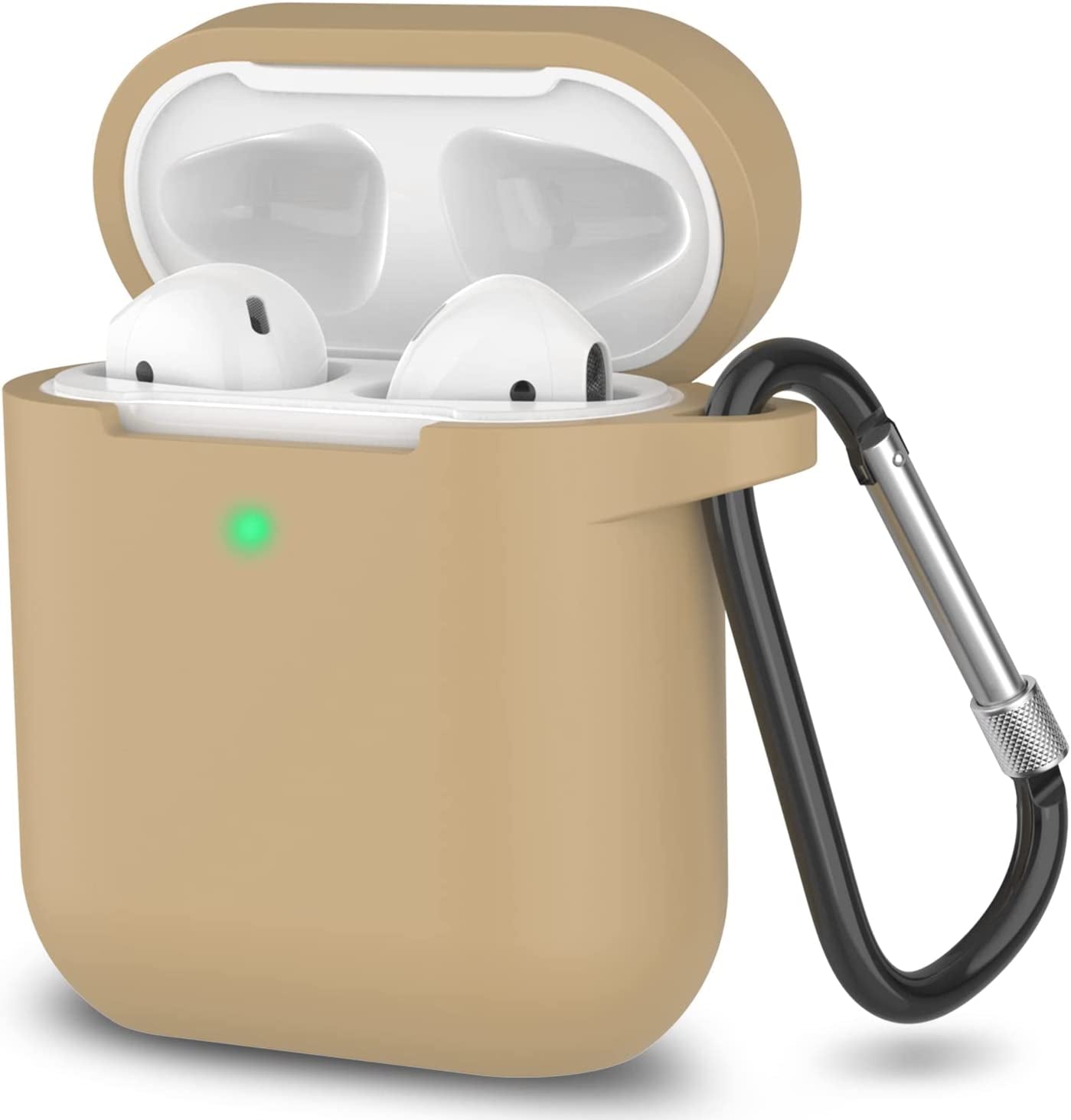 SATLITOG Airpods Case Cover with Secure Lock Keychain, Protective Silicone Cover Compatible with Apple Airpods 2Nd & 1St Charging Case - Light Purple  SATLITOG Khaki  