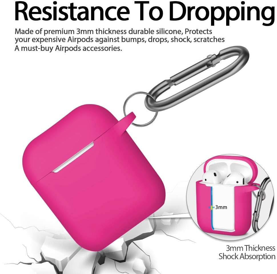 Hamile Cover Compatible with Airpods Case, Soft Silicone Protective Covers Skin (Front LED Visible) Designed for Airpod 2/ Airpod 1 Cases with Keychain Accessories, Women Girls Men Boys,Rose  Hamile   