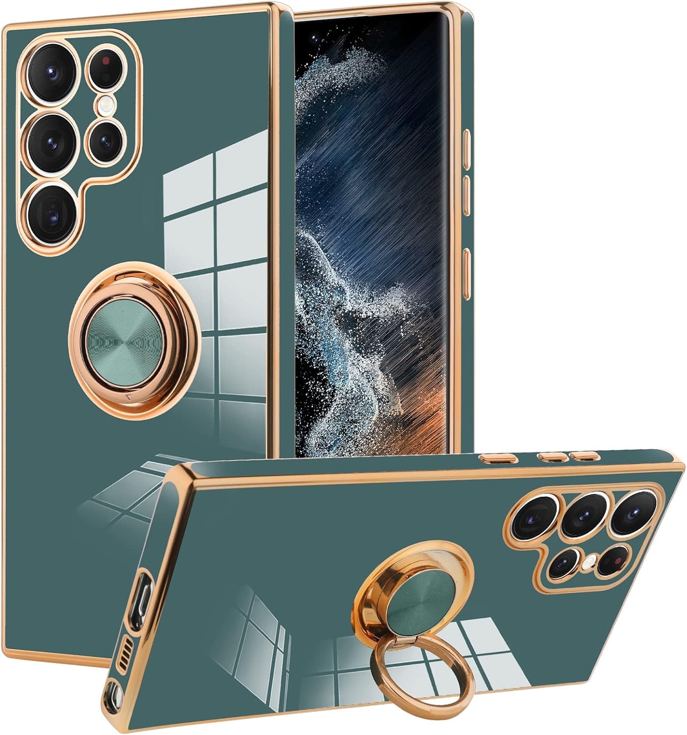 KANGHAR Compatible with Samsung Galaxy S23 5G Case for Women Girls, Plating Built-In 360 Rotation Magnetic Ring Kickstand Holder Soft Slim Shockproof Bumper Protective Cover (Blue)  KANGHAR Blue Gray Samsung Galaxy S23 Ultra 