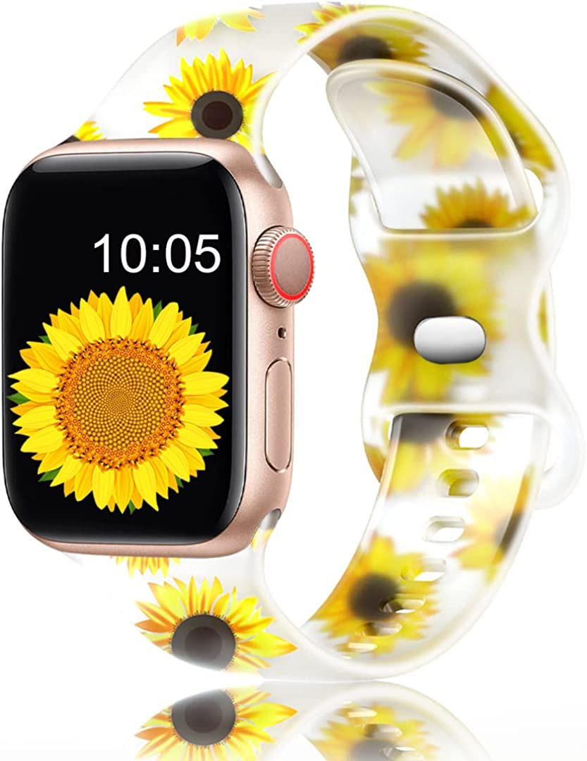 Witzon Compatible with Apple Watch Band Series 8/7/6/5/4/3/2/1/Se/Ultra, Iwatch 38Mm 40Mm 41Mm 42Mm 44Mm 45Mm 49Mm Bands for Women, Cute Print Silicone Sport Strap Replacement Accessories  Witzon Sunflower 38/40/41mm S/M 