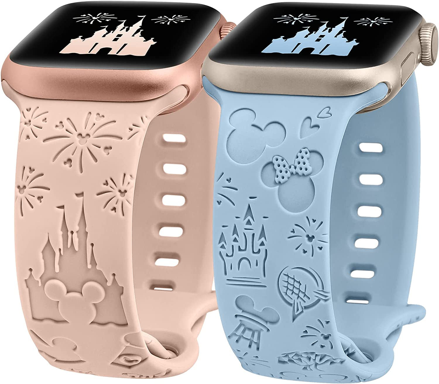 Girovo 2 Packs Cartoon Engraved Bands Compatible with Apple Watch Bands 38Mm 40Mm 41Mm 44Mm 45Mm 42Mm 49Mm Women, Cute Anime Designer Soft Silicone Strap for Iwatch Series 8/7/6/5/4/3/2/1/Se/Ultra  Girovo   