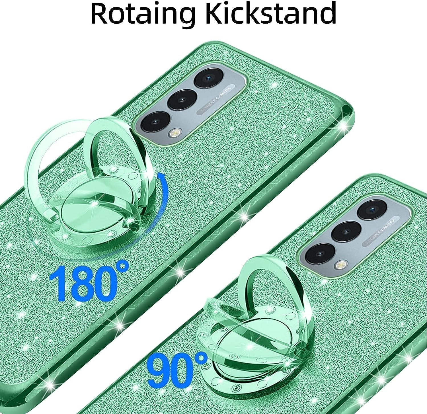 Kudini for Oneplus Nord N200 5G Case, N200 Phone Case for Women Glitter Crystal Soft Clear TPU Luxury Bling Cute Protective Cover with Kickstand Strap for Oneplus Nord N200 5G (Glitter Green)  KuDiNi   