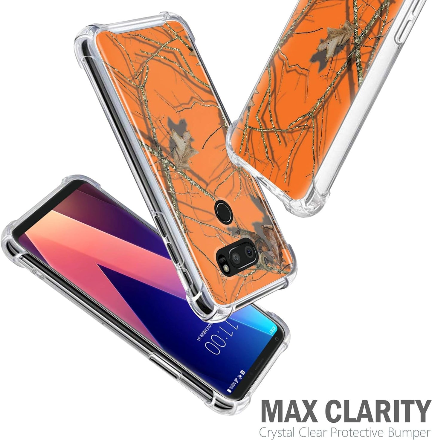Casesondeck Orange Case Compatible with [LG V30 and LG V30S Thinq] Hunters Series Max Clarity Bumper, Hard Back Plate Soft TPU Edges for Max Protection (Orange Hunters Camo)  CasesonDeck   