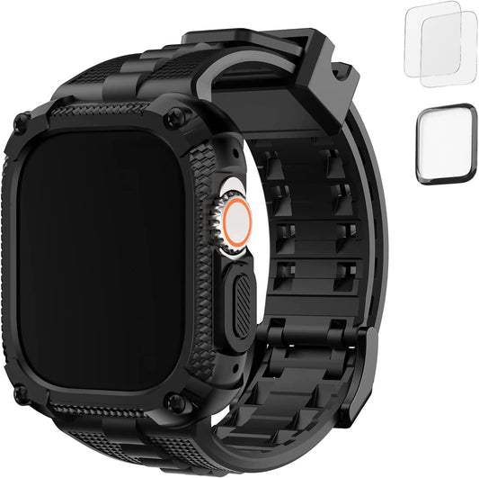 Fullmosa Watch Band Compatible Rugged Apple Watch Band Ultra 49Mm with Bumper Case & Screen Protector for Men Women, Black  Fullmosa   