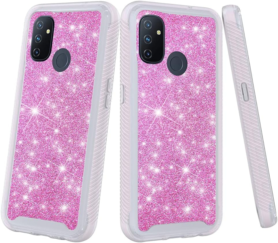 Jackpot Wireless Designed for Oneplus Nord N100 Case, Oneplus N100 Glitter Phone Case with Built in Screen Protector Crystal Clear Bling Sparkly Crystal Shockproof Bumper Protective Phone Cover (Pink)  JACKPOT WIRELESS   
