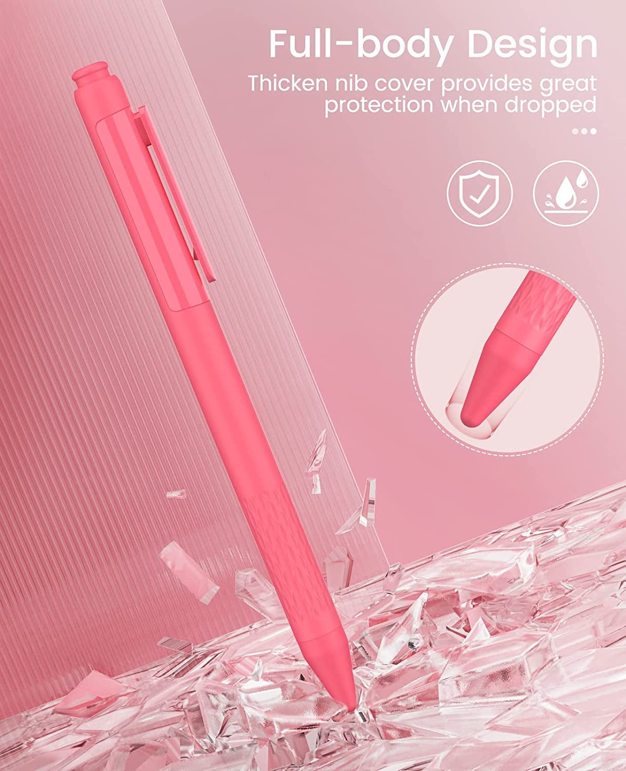 Moko Silicone Pencil Sleeve for Apple Pencil 1St Generation, Lightweight Apple Pencil Silicone Cover Anti-Slip Grip Ipad Pencil Holder with Clip, 3 Nips, Watermelon Red  MoKo   