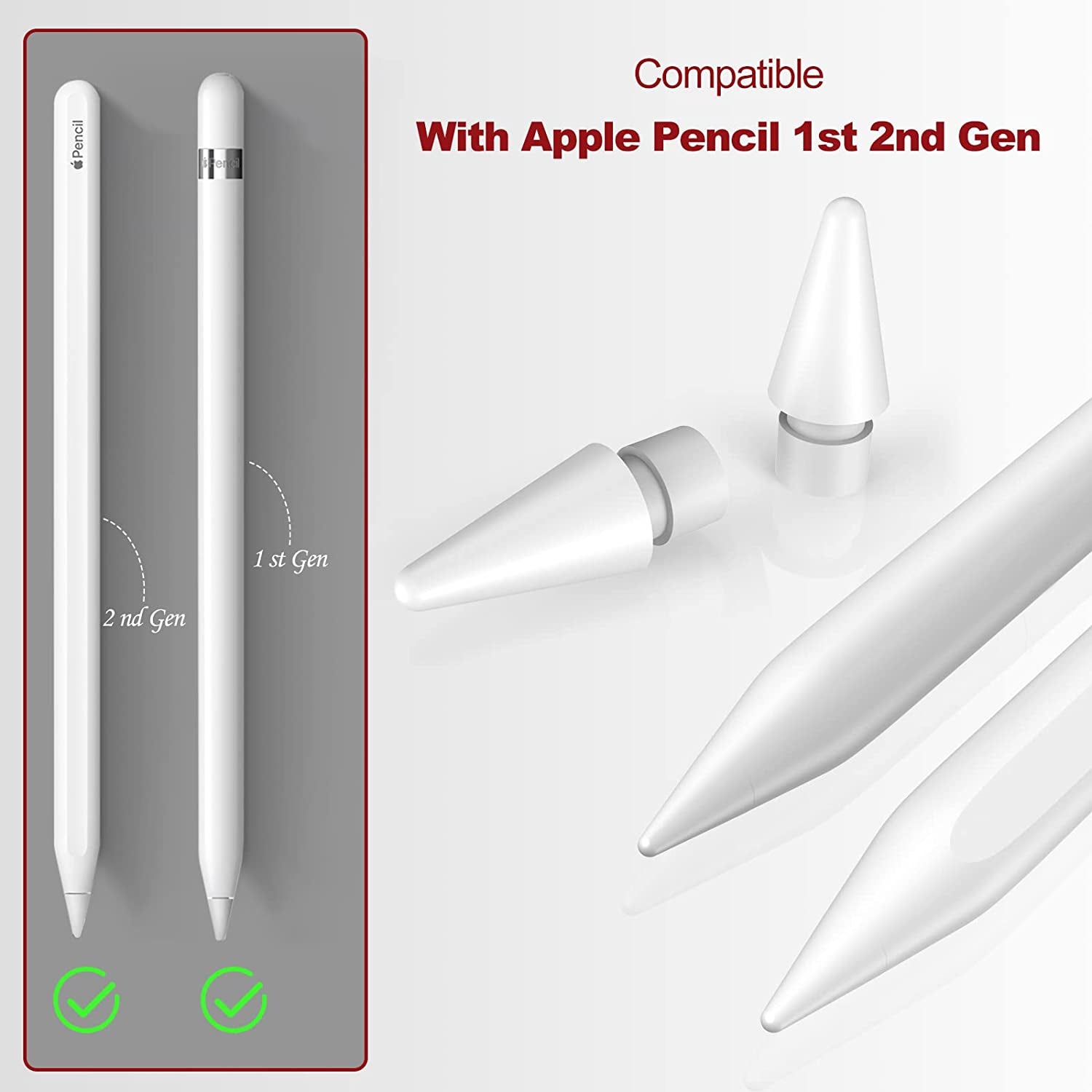 Alikiai 6 Pack Tips for Apple Pencil, Stylus Tips,Pencil Tips for Ipad, Replacement Pen Nibs Compatible with Ipad Air Mini Pro Apple Pencil 1St & 2Nd Generation  Alikiai   