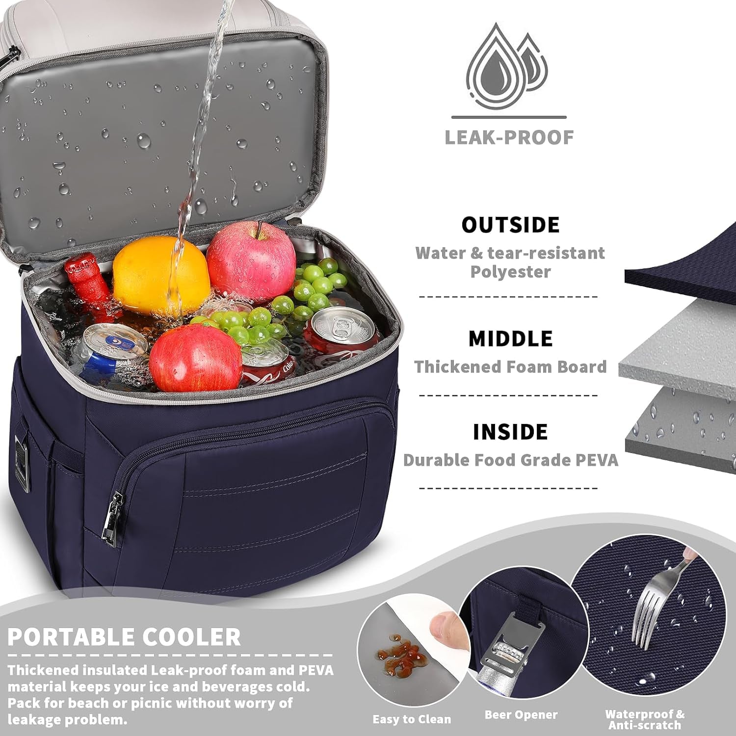 Cooler Backpack, Keeps 30 Cans Hot/Cold for up to 24 Hours, Waterproof & Leak Proof Soft Double Deck Cooler Bag - Insulated Backpack Cooler - Lunch Box Backpack for Men Women  SINVICKO   