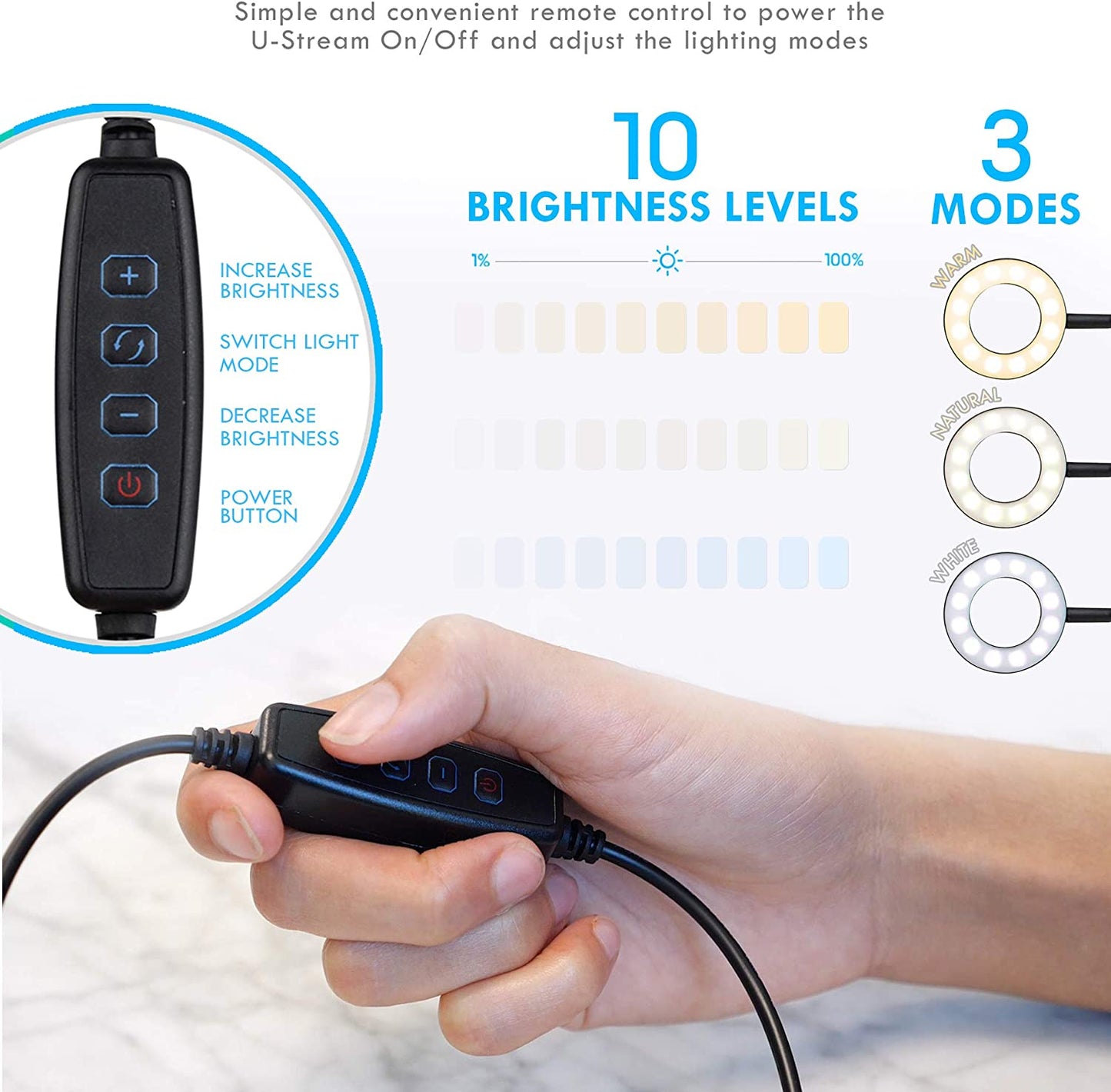 Aduro U-Stream Ring Light with Stand, 10" Desktop Light for Home Streaming Selfie Ring Light with Phone Holder for Makeup, Video Live Streaming, and Photography  Aduro   