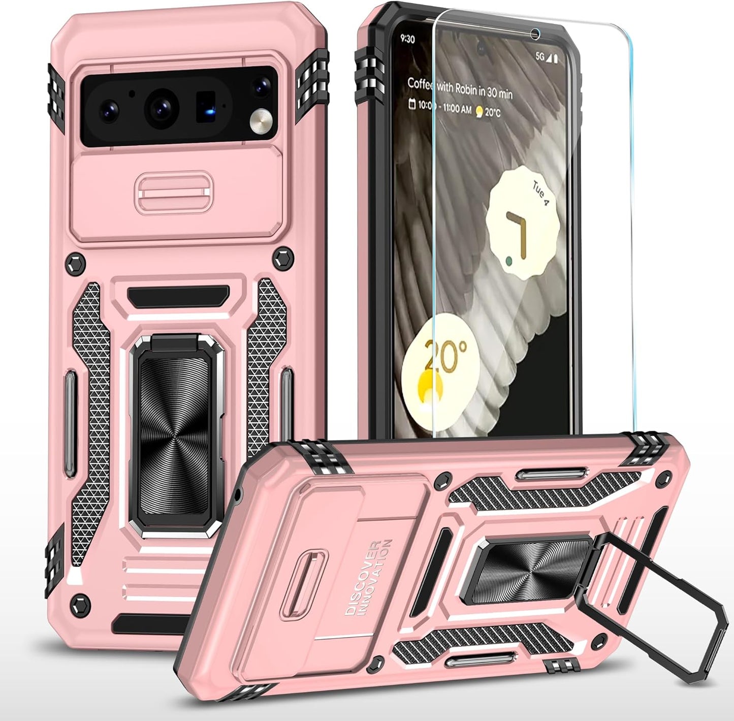 Sunstory for Google Pixel 7A Case with Tempered Glass Screen Protector & Slide Camera Cover & Kickstand, [Not for Pixel 7/7 Pro Phone], Google 7A Case [Military Grade] Case for Pixel 7A (Red)  SunStory Z_Rosegold  