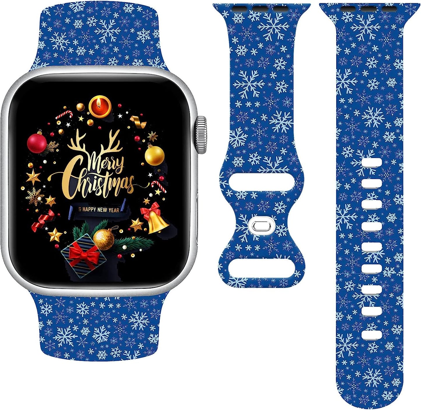 Christmas Watch Band Compatible with Apple Watch 38Mm 40Mm 41Mm 42Mm 44Mm 45Mm, Xmas Silicone Christmas Pattern Replacement Bands Wristbands Strap Compatible with All Iwatch Series  WANSENCE Christmas-6 42mm/44mm/45mm 