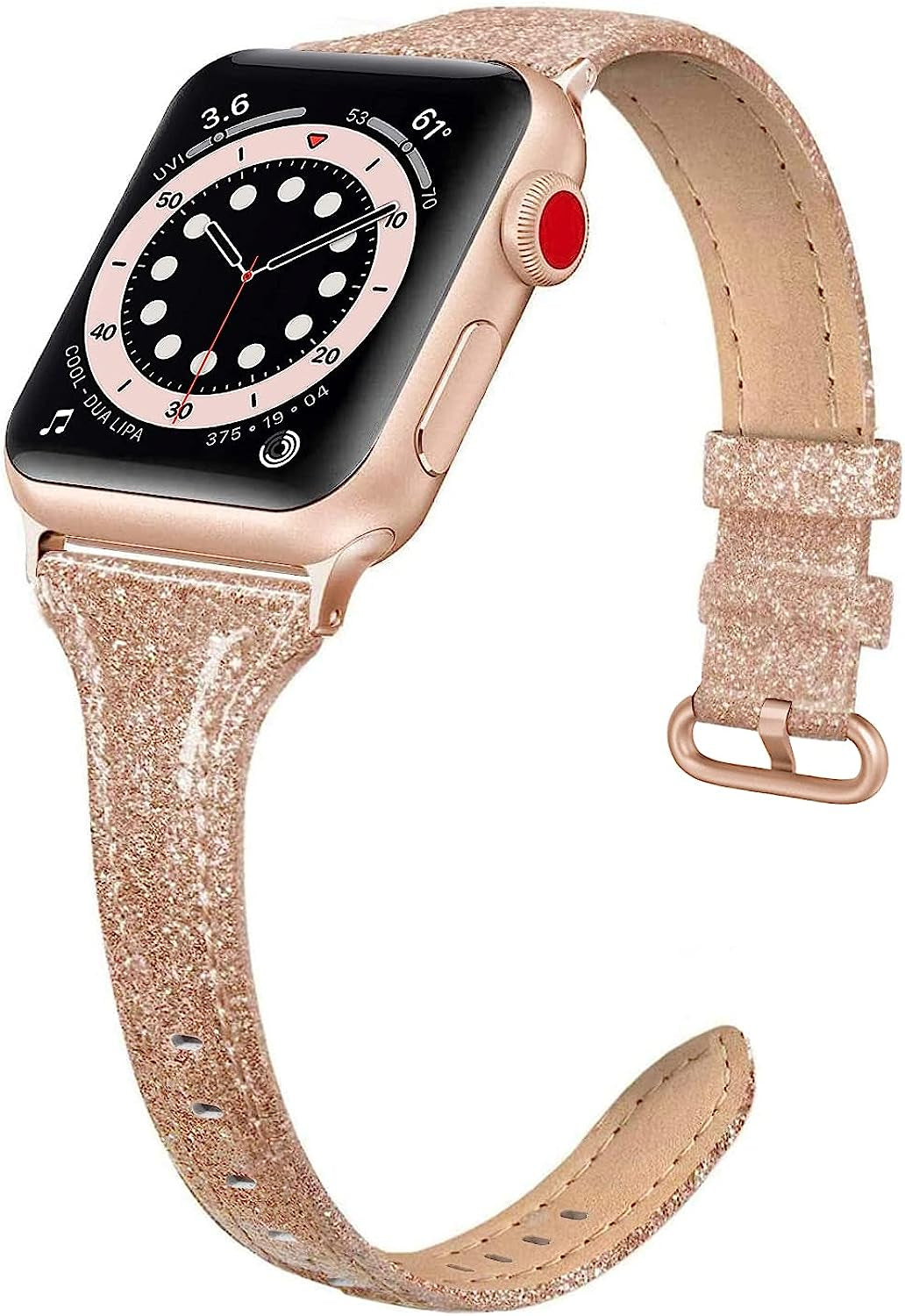 EDIMENS Leather Bands Compatible with Apple Watch 38Mm 40Mm 41Mm Band Women, Slim Thin Genuine Leather Band Compatible for Iwatch Apple Watch Series 7, 6, 5, 4, 3, 2, 1, SE, Sport & Edition Women  EDIMENS Glitter Rose Gold 38mm / 40mm / 41mm 