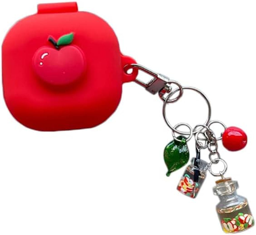 3D Fruit Headphones Case Compatible with Samsung Galaxy Buds Live(2020) Silicone Case with Lovely Accesories Kids Teens Girls Women Funny Kawaii Cover for Galaxy Buds Pro(2021) (Red Cherries)  SINQERISHT Red Apple  