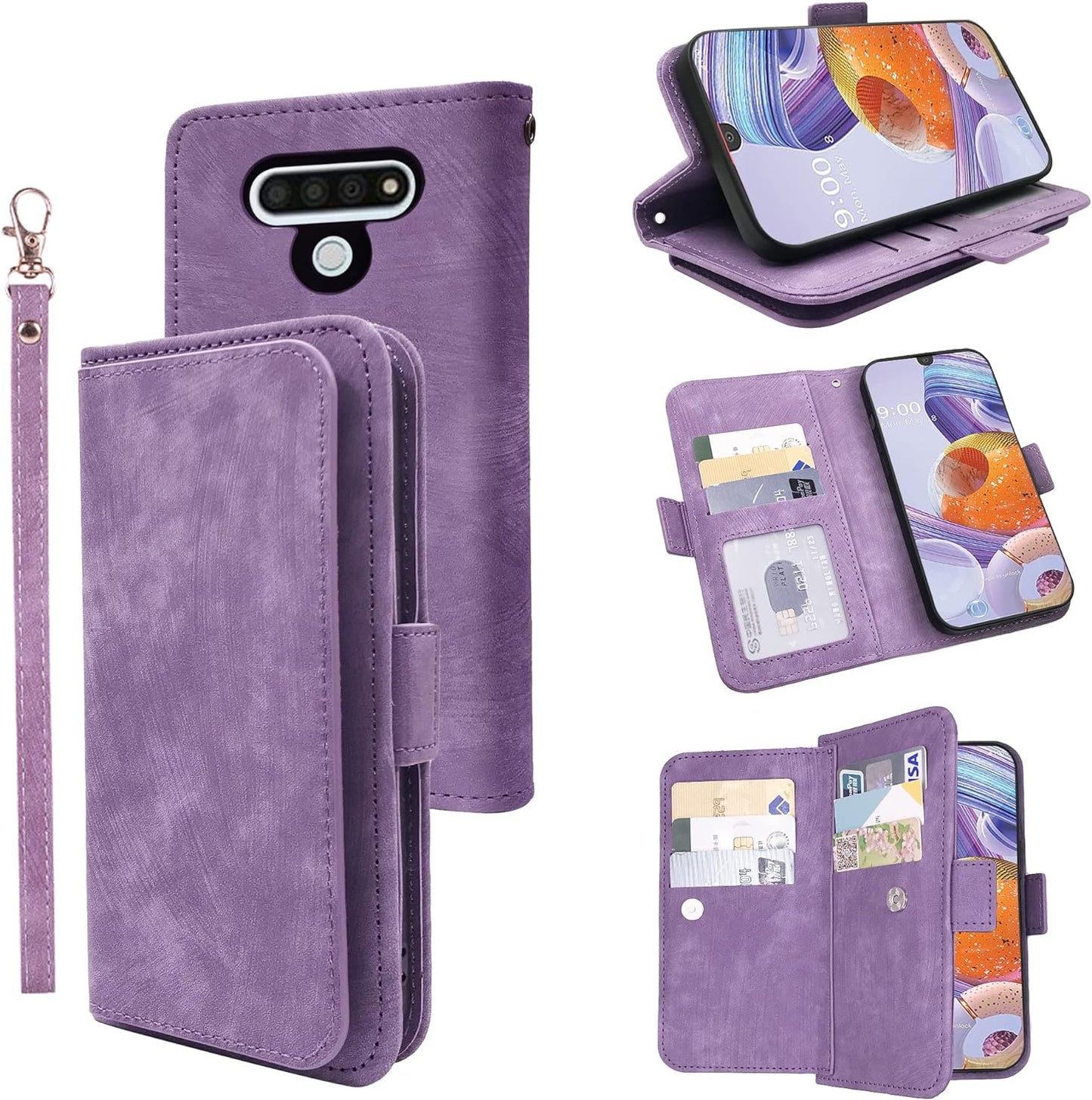 Furiet Compatible with LG V35 Thinq V30 plus Wallet Case Wrist Strap Lanyard Leather Flip Card Holder Stand Cell Accessories Phone Cover for LGV30 LGV35 LG30 LG35 V 30 35 V30+ V30S H931 Men Black  Furiet Purple  