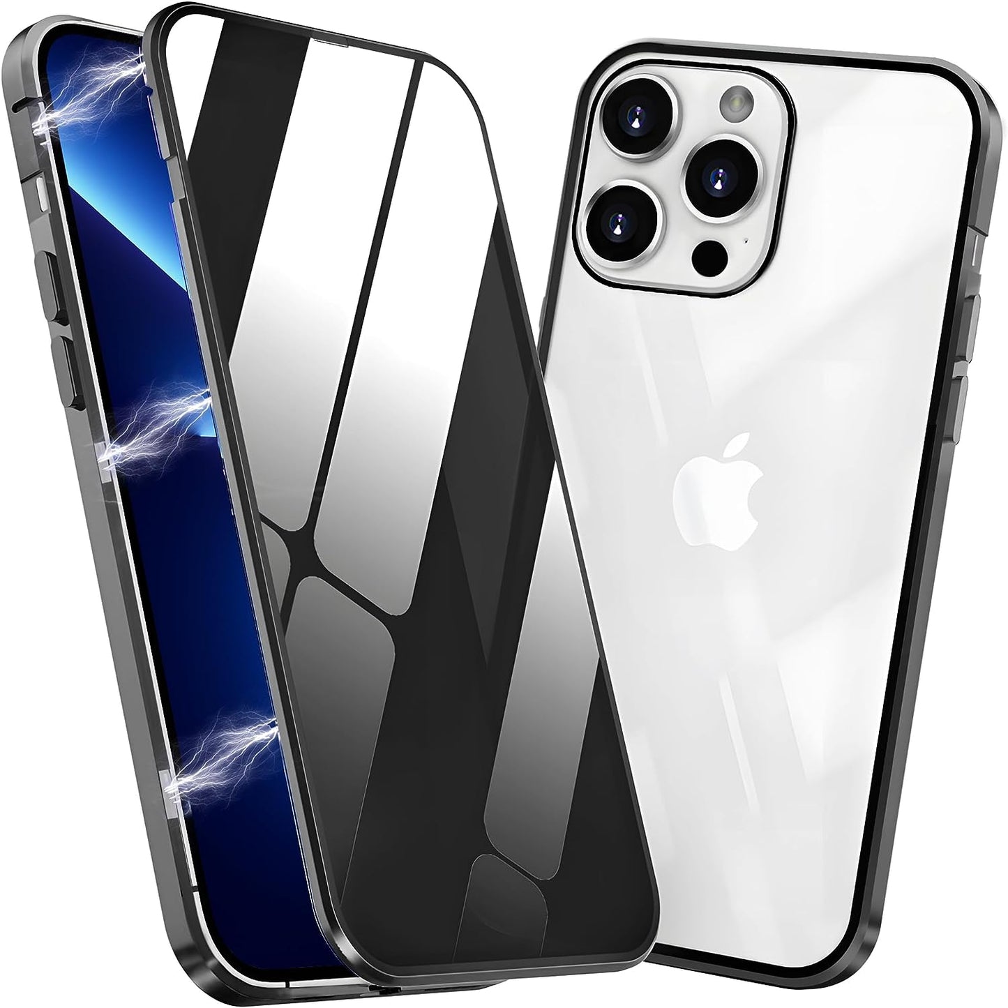 ACCREW Privacy Magnetic Case Compatible with Iphone 12 Pro Max, anti Peep Magnetic Adsorption Privacy Screen Protector Double Sided Tempered Glass Metal Bumper Frame anti Peeping Anti-Spy Phone Case  Techicon Black For Iphone 13 Pro Max 