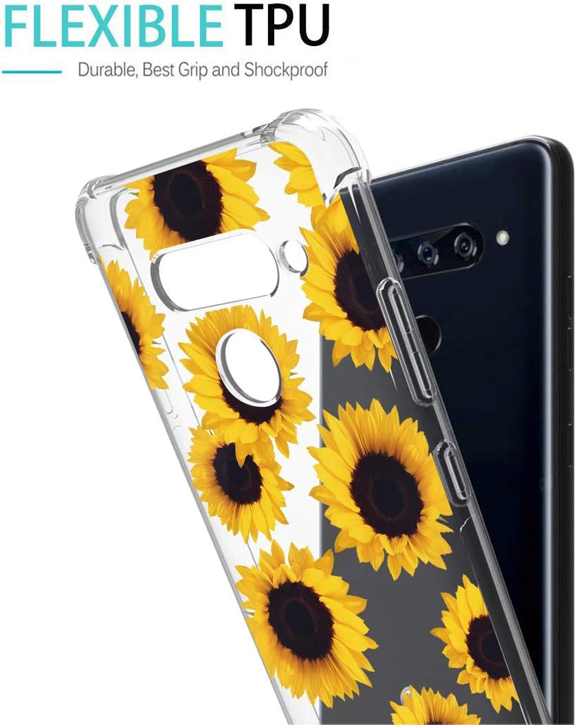 Sidande for LG V40 Case, for LG V40 Thinq Case with Flowers, Shockproof Clear Floral Soft Flexible TPU Slim Phone Case Cover for LG V40/For LG V40 Thinq 2018 (Sunflower)  sidande   