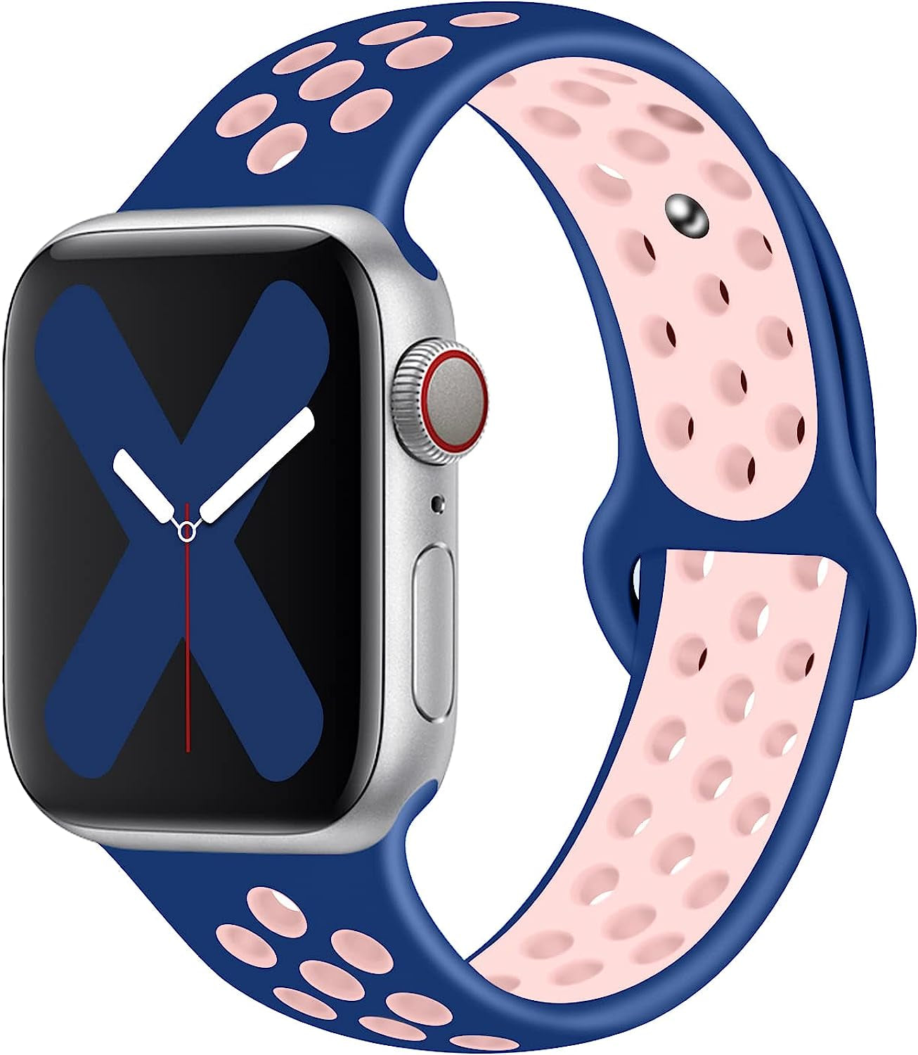 Saucyi Compatible with Apple Watch Band 41Mm 40Mm 38Mm 49Mm 45Mm 44Mm 42Mm,Soft Silicone Sport Band Replacement Strap with Classic Clasp for Iwatch Series 8 7 6 5 4 3 2 1 SE  Saucyi Z-Blue/Pink 42mm/44mm/45mm/49mm S/M 