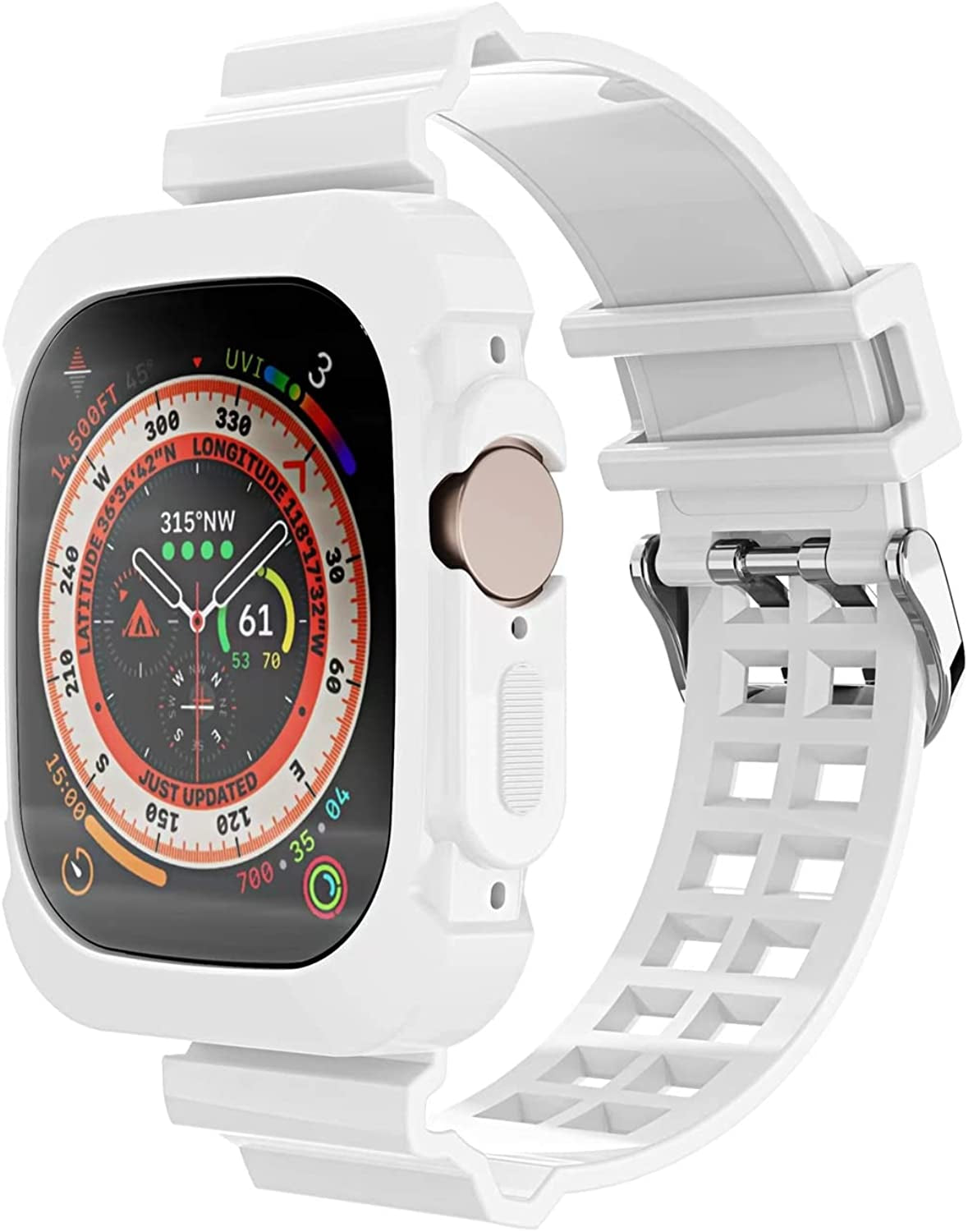 Kaihang Compatible for Apple Watch Band, Crystal Clear Iwatch Band Strap with Rugged Bumper Case 38Mm/40Mm/41Mm/42Mm/44Mm/45Mm/49Mm Bands for Apple Watch Series SE/8/7/6/5/4/3/2  Kaihang white 38mm/40mm/41mm 