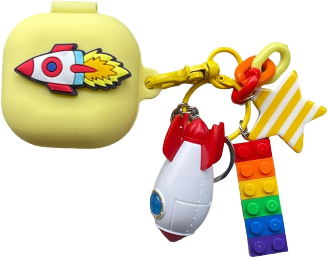 SKPY Cases for Samsung Galaxy Buds2 Pro/Buds 2/Buds Pro/Buds Live with Pendant, Cute Silicone Astronaut Cartoon Shockproof Cover for Girls Boys  SKPY Rocket 1  
