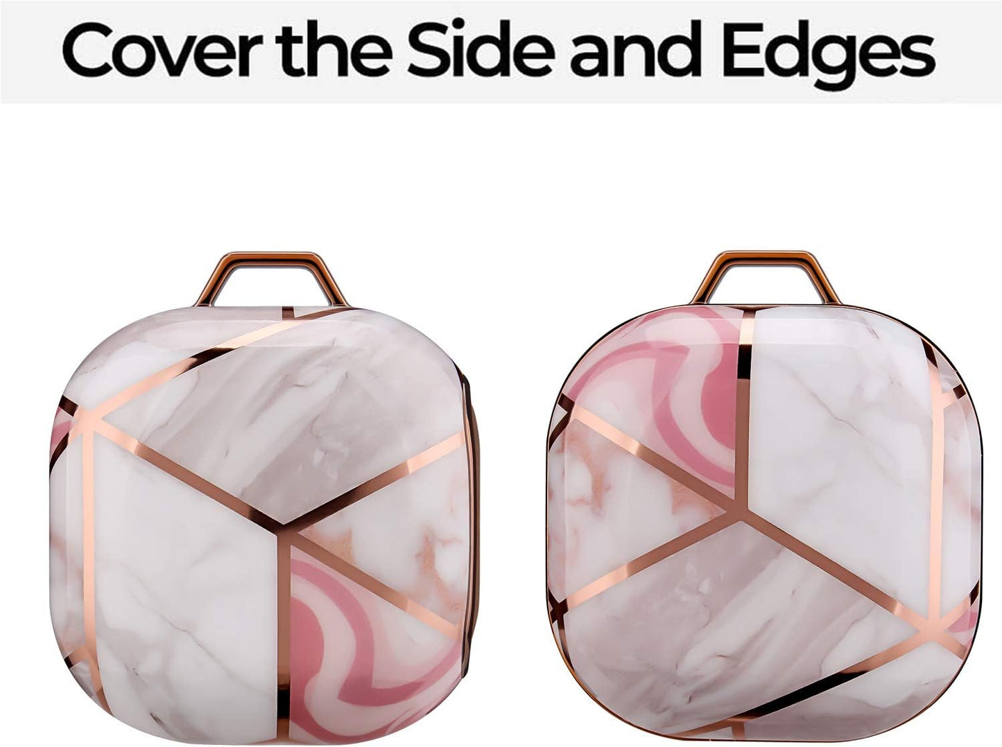 BAISRKE Cute Galaxy Buds Live Case Cover, Shiny Chrome Geometric Marble Case with Keychain Full Protective Shockproof Hard Case Cover for Samsung Galaxy Buds Live/Galaxy Buds Pro - Pink  BAISRKE   