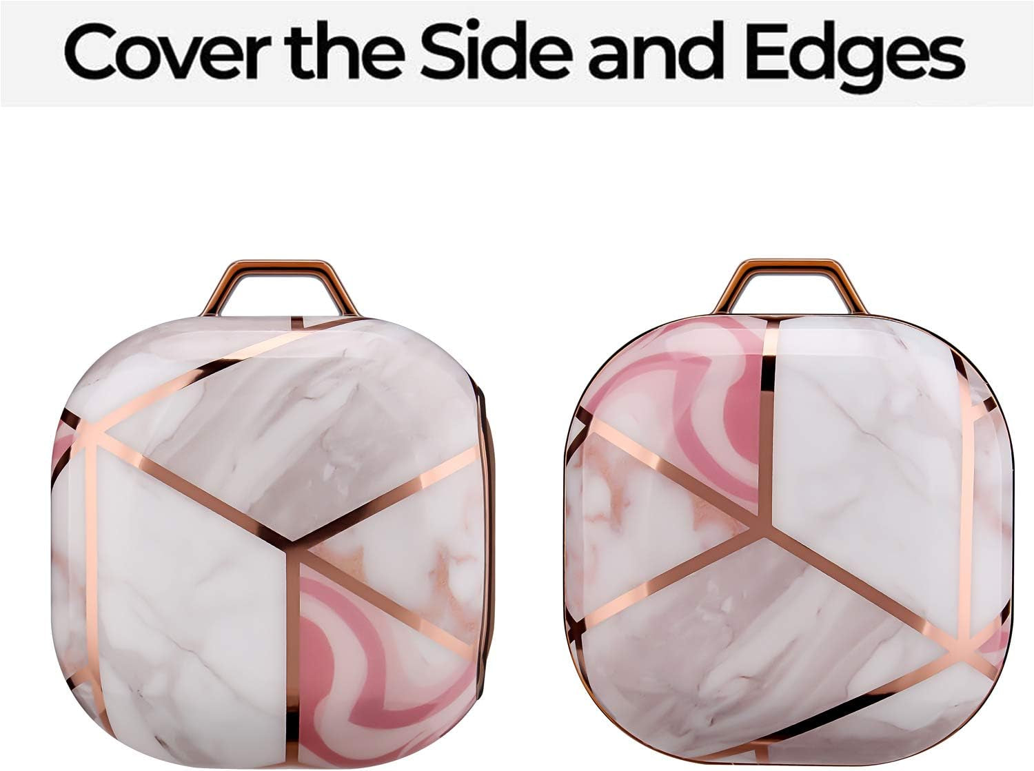 BAISRKE Cute Galaxy Buds Live Case Cover, Shiny Chrome Geometric Marble Case with Keychain Full Protective Shockproof Hard Case Cover for Samsung Galaxy Buds Live/Galaxy Buds Pro - Pink  BAISRKE   