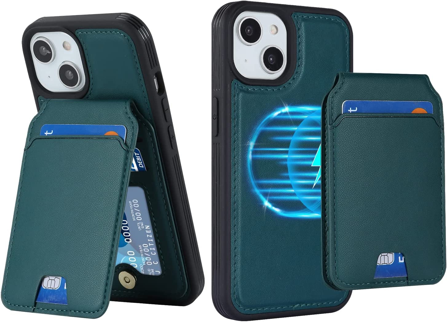 Ｈａｖａｙａ Iphone 13 Pro Max Phone Case Magsafe Compatible,Iphone 12 Pro Max Case Wallet with Card Holder,Magnetic Detachable,Magnetica Mag-Safe Cover with Kickstand for Women and Men-Purple  Ｈａｖａｙａ Green iPhone 14 & iPhone 13 