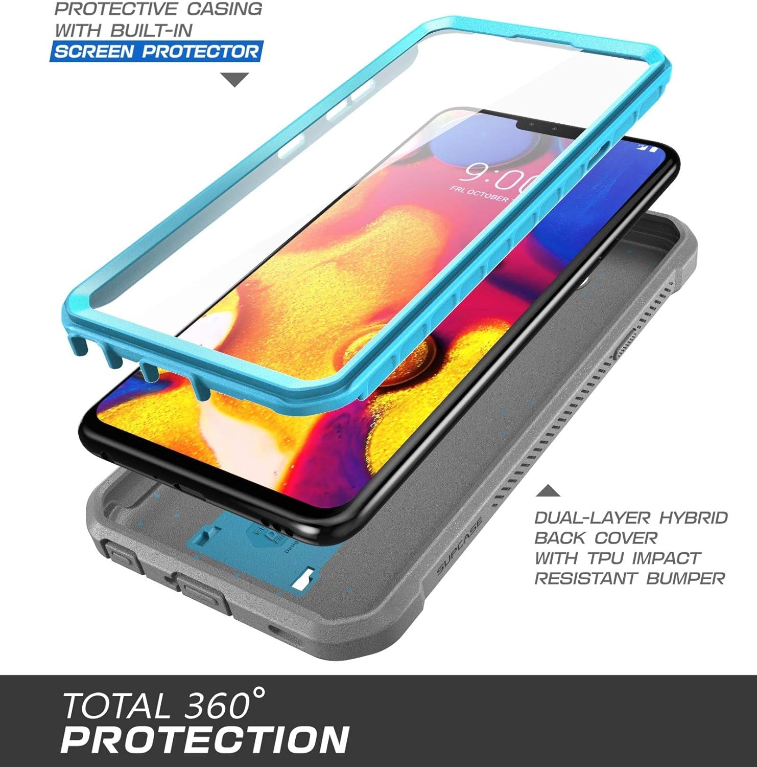 LG V40 Thinq Unicorn Beetle Pro Rugged Holster Case with Screen Protector-Blue  SUPCASE   