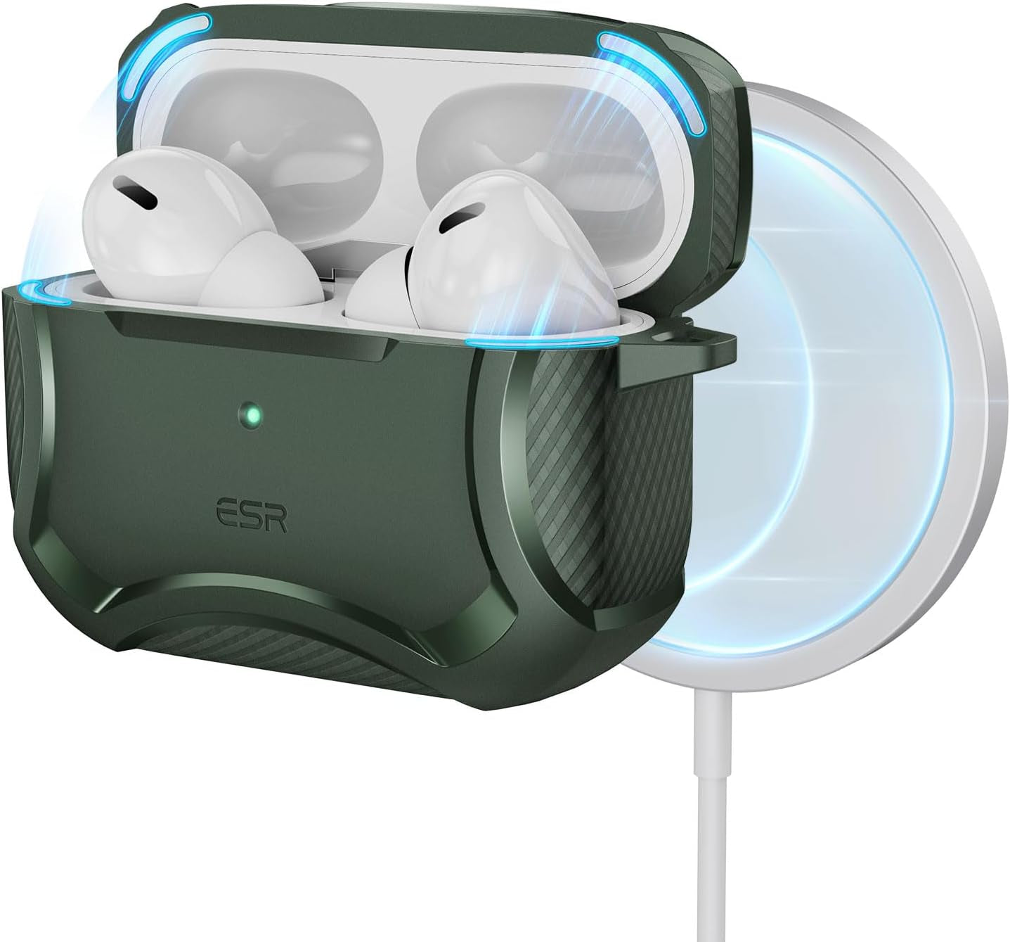 ESR for Airpods Pro 2Nd Generation Case (Halolock), Compatible with Airpods Pro Case 2Nd/1St Gen (2022/2019), Magsafe Ready, Powerful Drop Protection, Magnetic Lid, Cyber Armor Tough Series, Black  Electronic Silk Road Corp Green  