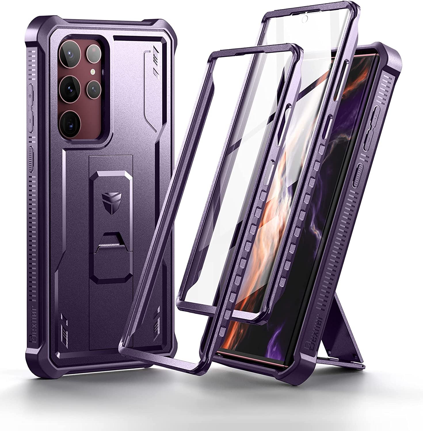 Dexnor Full Body Case for Samsung Galaxy S22 Ultra 5G/6.8 Inches, [Extra Front Frame] Heavy Duty Military Grade Protection Built-In Screen Protector and Kickstand for Samsung S22 Ultra 5G,Navy Blue  Dexnor Phantom Purple  
