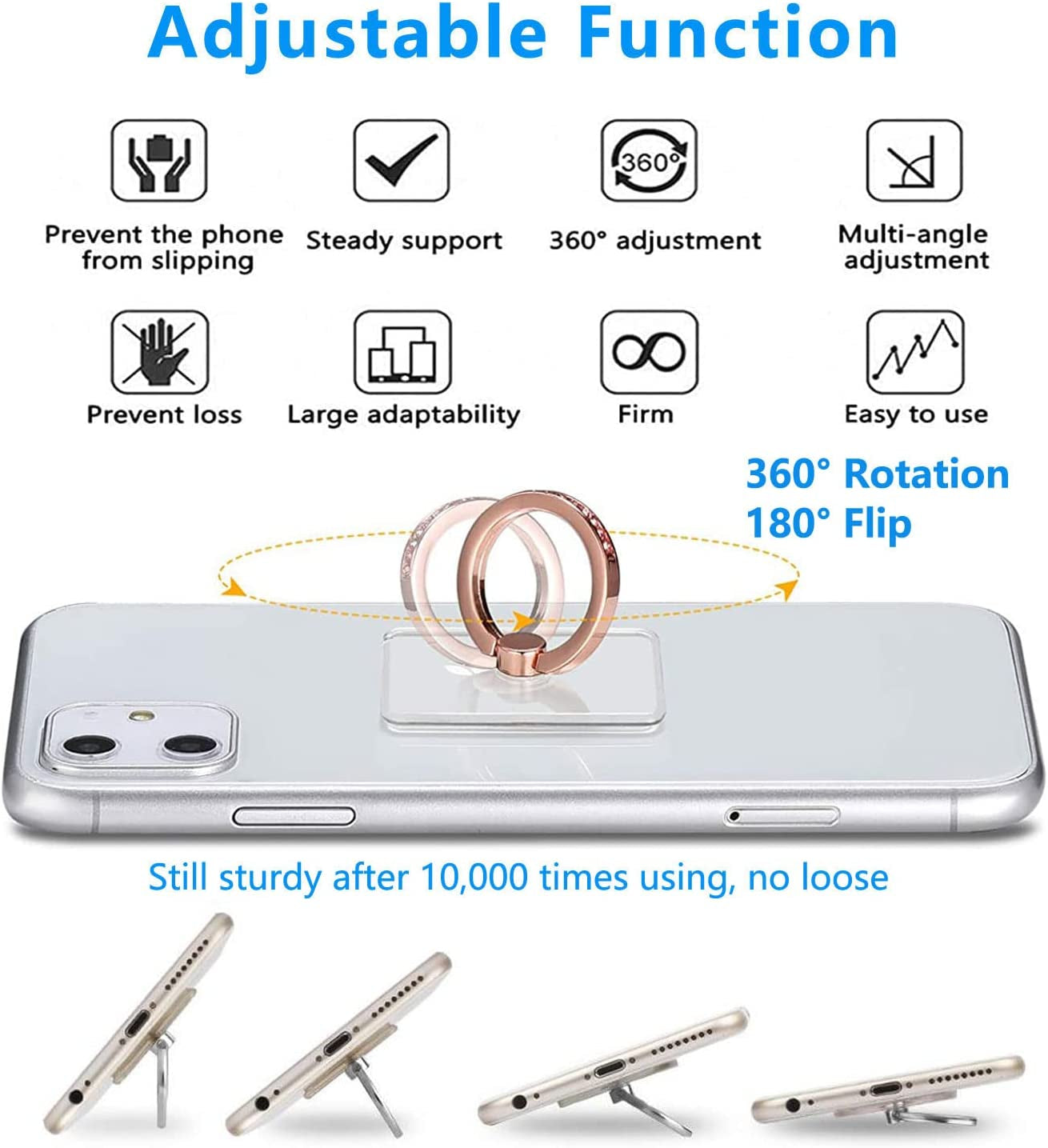 Kinizuxi Colorful Cell Phone Ring Holder Stand 2 Packs, Transparent Phone Ring Holder 360°Rotation Clear Phone Ring Grip Finger Kickstand Compatible with Various Phones or Phone Case  Marrain   