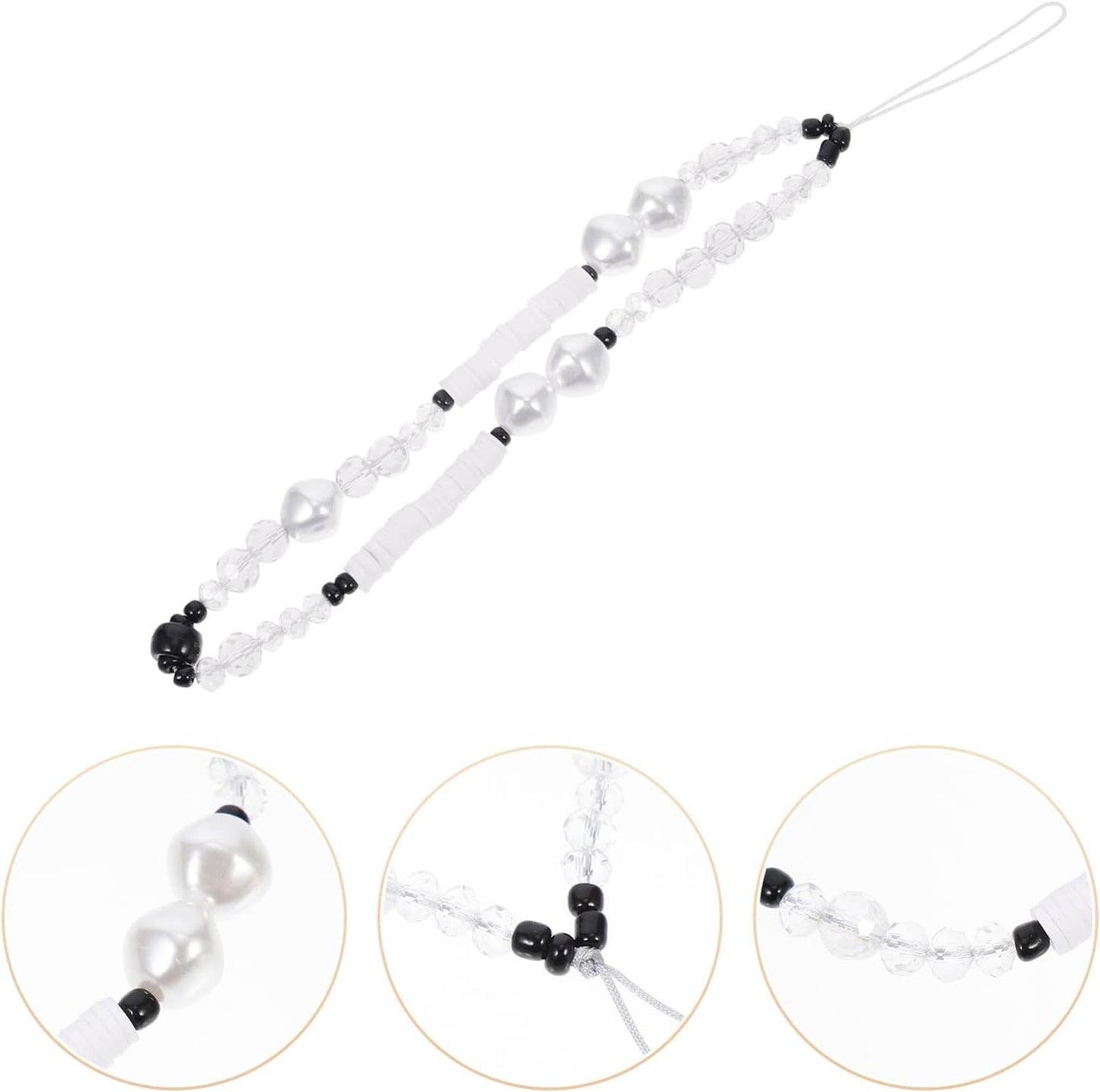 Unomor Keychain Wristlet Beaded Phone Lanyard Polymer Clay Beads Phone Charm Anti- Slip Phone Chain Strap Phone Wristband for Phone Camera Flashlight (White) Key Ring Wristlet  Unomor   