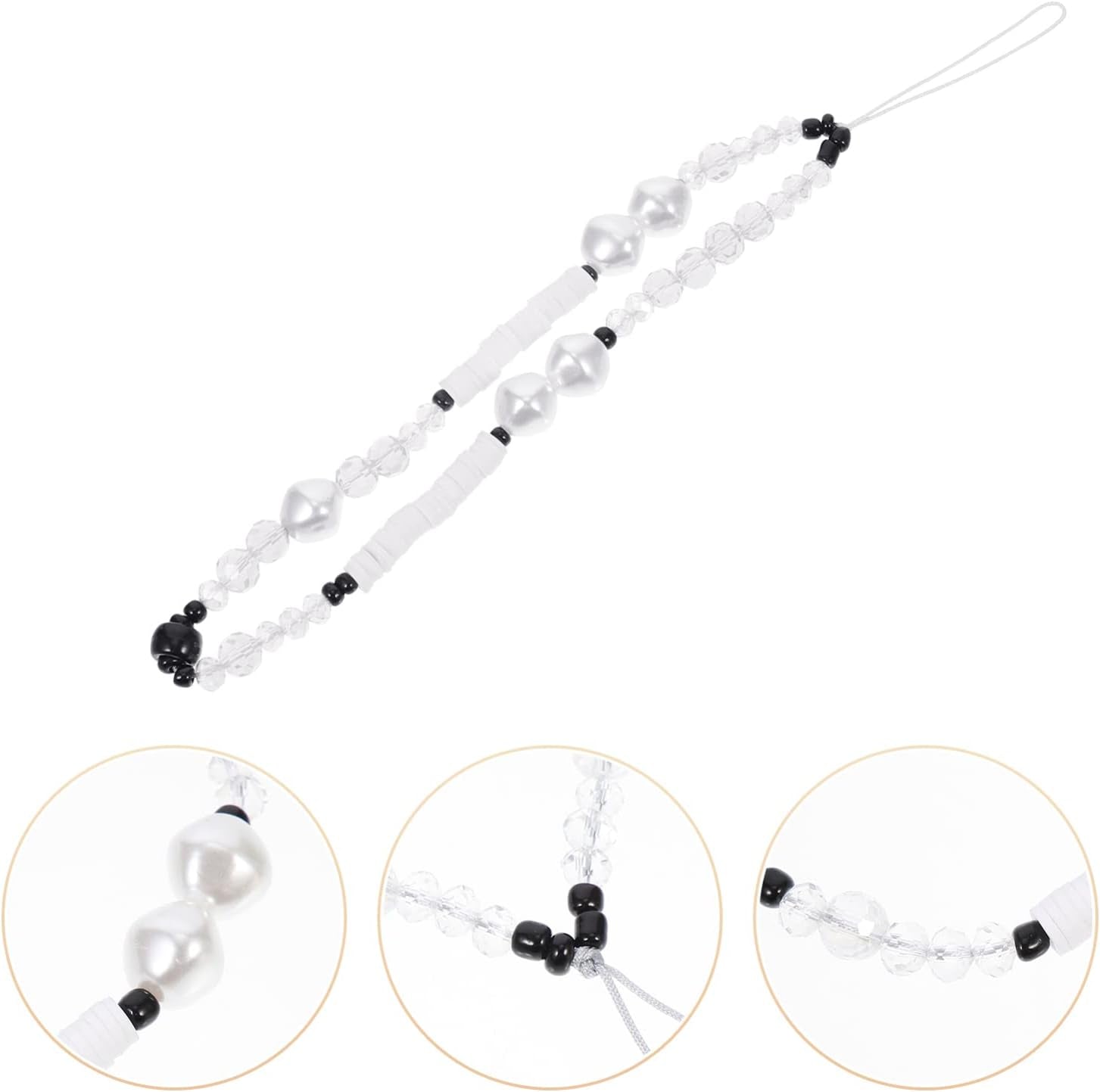 Unomor Keychain Wristlet Beaded Phone Lanyard Polymer Clay Beads Phone Charm Anti- Slip Phone Chain Strap Phone Wristband for Phone Camera Flashlight (White) Key Ring Wristlet  Unomor   