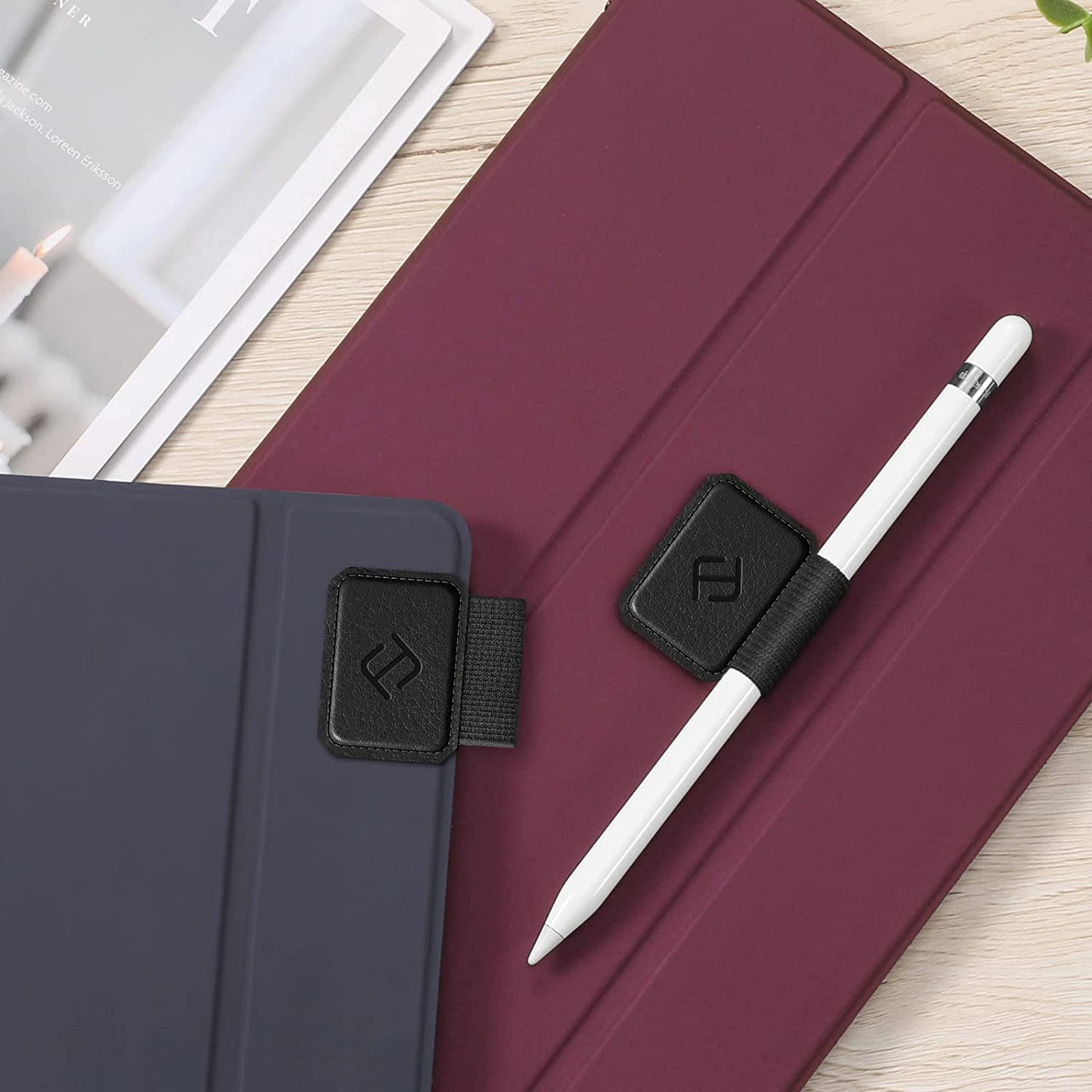 Fintie 4 Pack Pen Loop Holder Compatible with Apple Pencil 1St & 2Nd Generation and Stylus Pens, Elastic Adhesive Leather Pen Sleeve Attached to Cases, Notebooks Journals Calendars, Black  FINTIE   