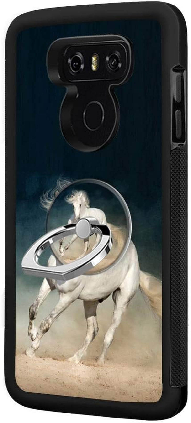 Designed for LG G6 Case,Silicone Slim Shockproof Phone Case with Metal Finger Ring Clasp Suitable for Men and Women, Butterfly  YQCi White Horse  