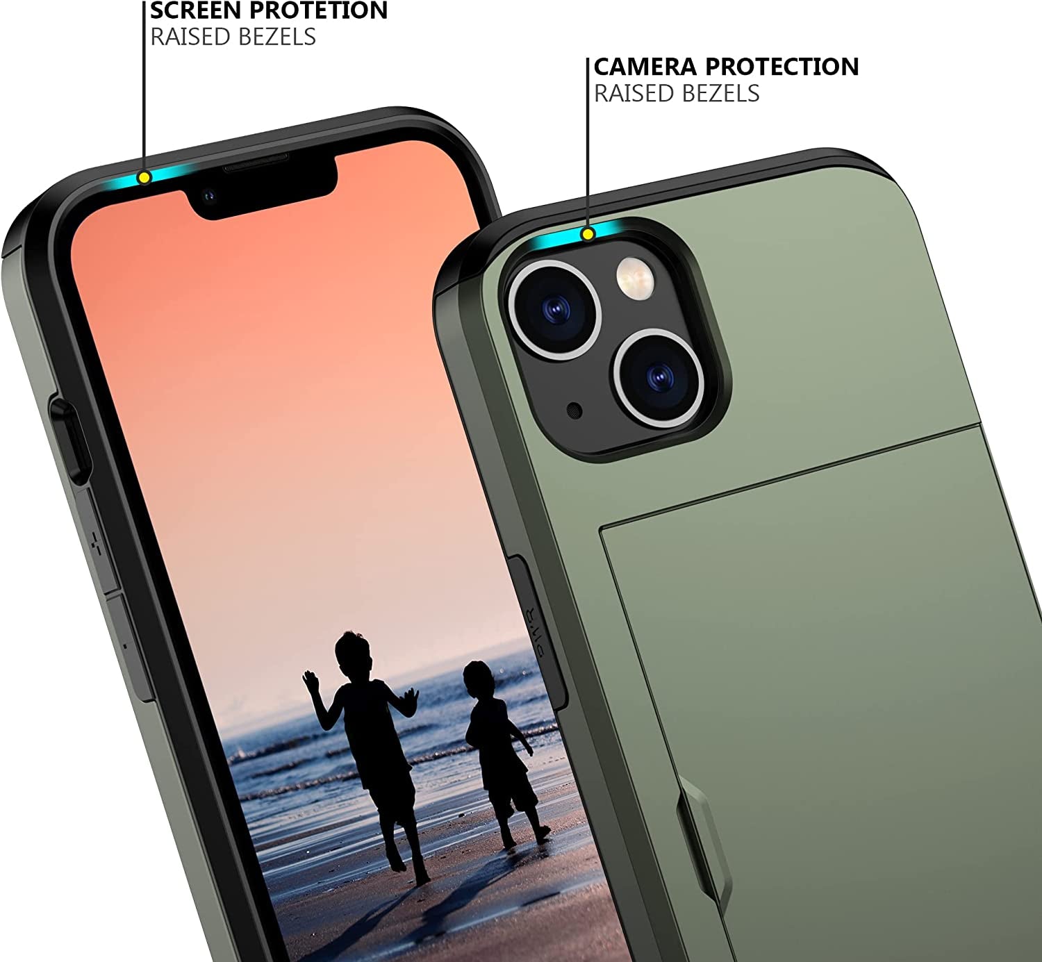 Nvollnoe for Iphone 14 Case with Card Holder Heavy Duty Protective Dual Layer Shockproof Hidden Card Slot Slim Wallet Case for Iphone 14 for Women&Men(Green)  Nvollnoe   