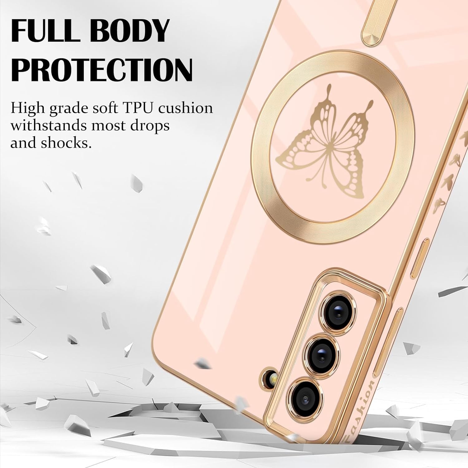 Newseego for Samsung Galaxy S21 plus 5G Magnetic Case, Cute Butterfly Plating Edge Case with Magsafe for Women Girls Men Soft TPU Bumper Shockproof Protective Cover for Samsung Galaxy S21 Plus-Pink  Newseego   