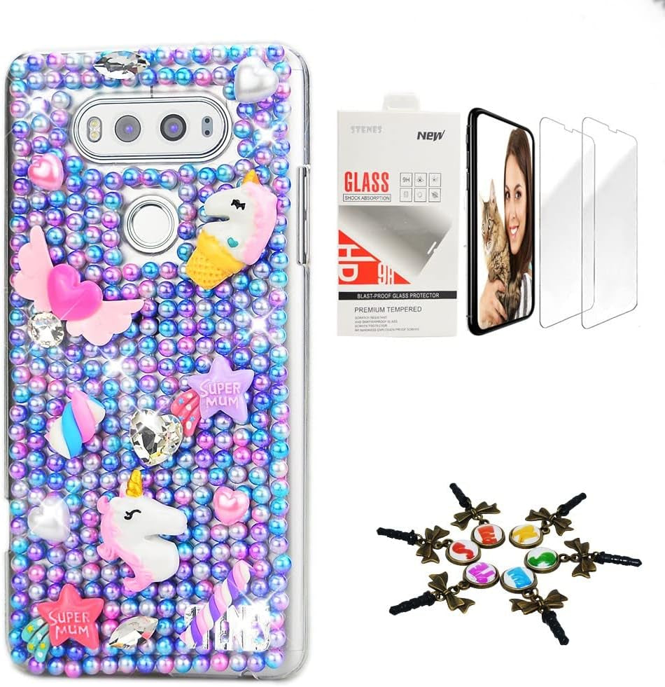 STENES Bling Case Compatible with LG G6 / LG G6 plus - Stylish - 3D Handmade [Sparkle Series] Tropical Fish Mermaiddesign Cover with Screen Protector [2 Pack] - Blue  STENES Unicorn Star / Fantasy Design For Lg Aristo 
