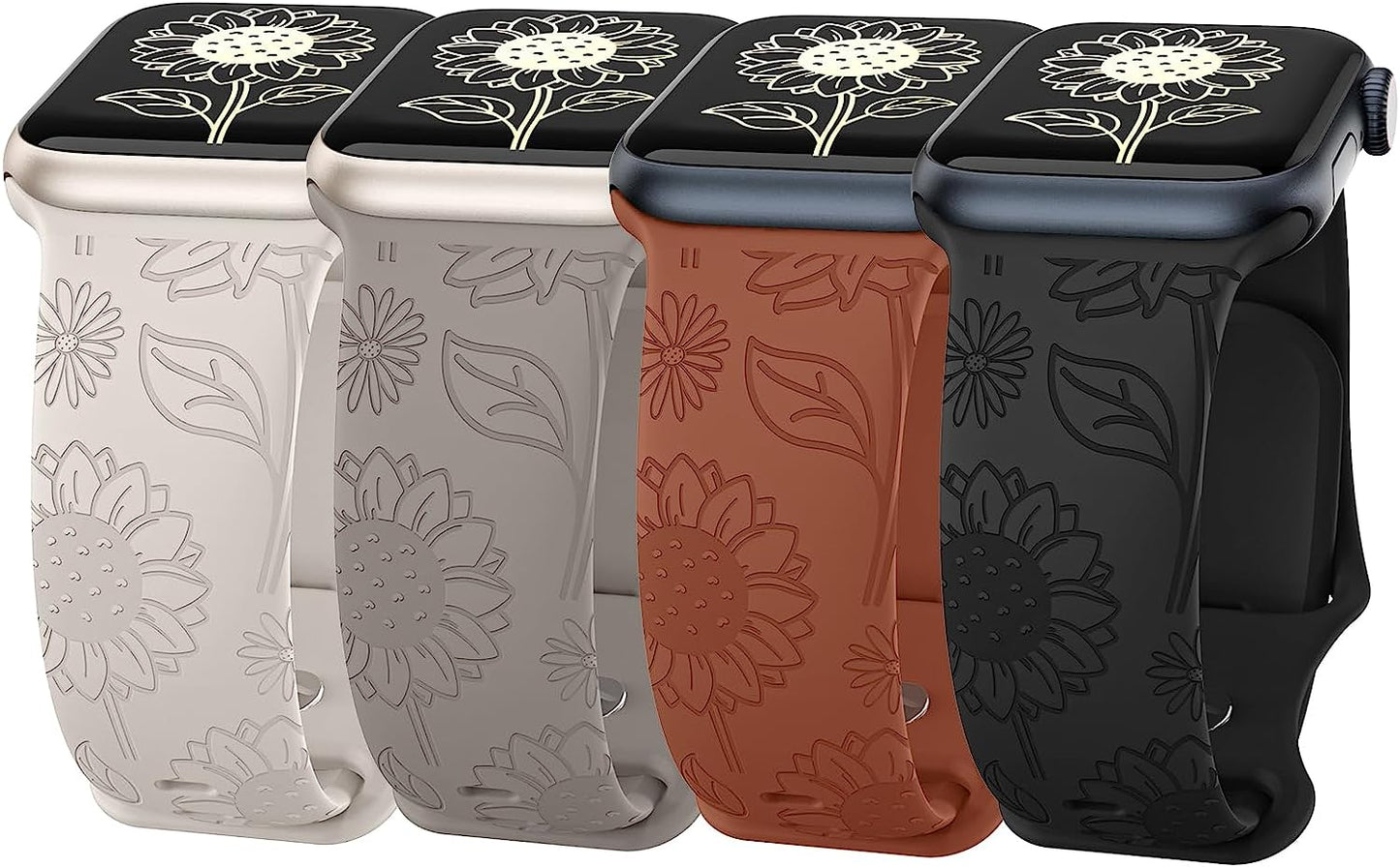 Astorgos 4 Pack Watch Band Compatible with Apple Watch Band 38Mm 40Mm 41Mm, Apple Watch SE, SE2 Series 8/7/6/5/4/3/2/1, Engraved Sport Silicone Strap Replacement Wristband  Astorgos   