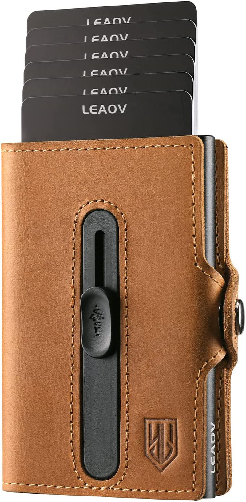 Leaov Air Tag Wallet for Men, Anti-Lost Slim Leather Wallet with Airtag Case, RFID Blocking Front Pocket Wallet for Airtag with Gift Box(Carbon Black)  Leaov Brown  