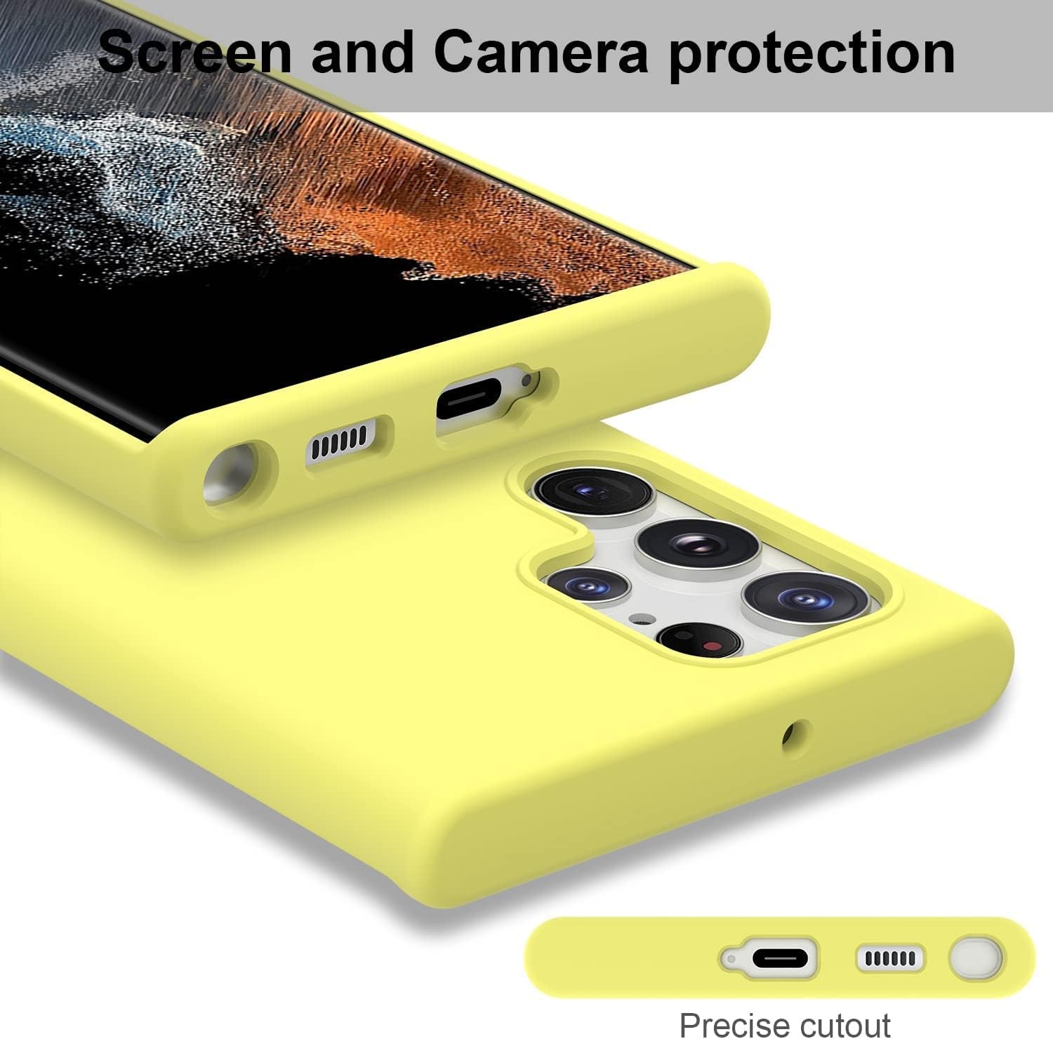 DEENAKIN for Samsung Galaxy S22 Ultra Case Silicone,Silky Smooth Flexible Gel Rubber Bumper Cover with Soft Microfiber Lining Slim Fit Protective Phone Case for Samsung Galaxy S22 Ultra Bright Yellow  DEENAKIN   