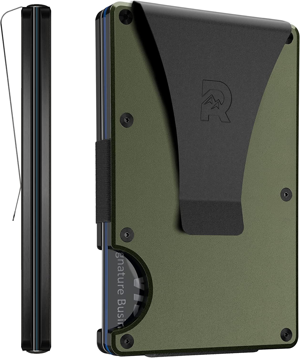 The Ridge Minimalist Slim Wallet for Men - RFID Blocking Front Pocket Credit Card Holder - Metal Wallet for Men with Money Clip (Gunmetal)  The Ridge Matte Olive (Titanium)  