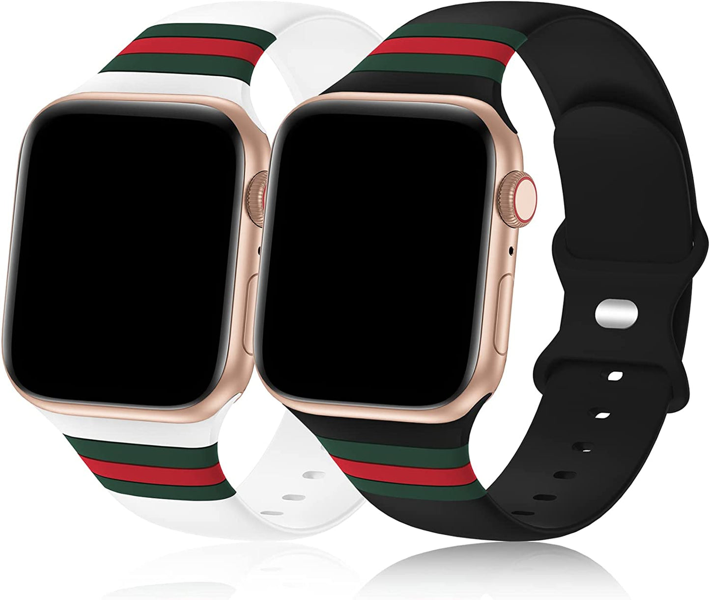 2 Pack Designer Bands Compatible with Apple Watch Band 38Mm 40Mm 44Mm 41Mm 42Mm 45Mm 49Mm Men Women, Soft Silicone Sport Strap Replacement Wristbands for Iwatch Bands Series Ultra SE 8 7 6 5 4 3 2 1  iWabcertoo   