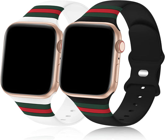 2 Pack Designer Bands Compatible with Apple Watch Band 38Mm 40Mm 44Mm 41Mm 42Mm 45Mm 49Mm Men Women, Soft Silicone Sport Strap Replacement Wristbands for Iwatch Bands Series Ultra SE 8 7 6 5 4 3 2 1  iWabcertoo   