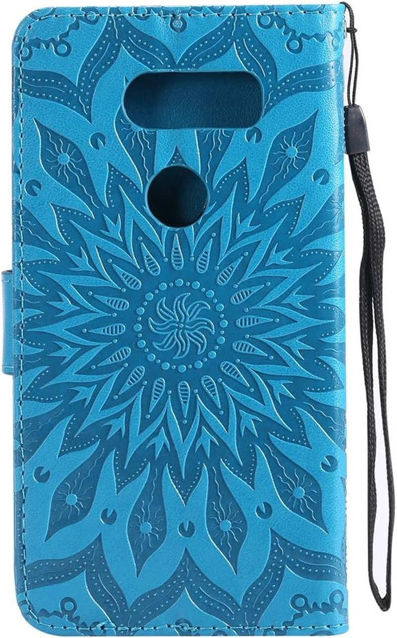 ISADENSER LG V30 Case LG V30S Case Sunflower Series as Case with Shockproof Kickstand Credit Card Holder Flip Magnetic Closure Protection Wallet Leather PU Case Cover for LG V30 plus Blue Sunflower  ISADENSER   