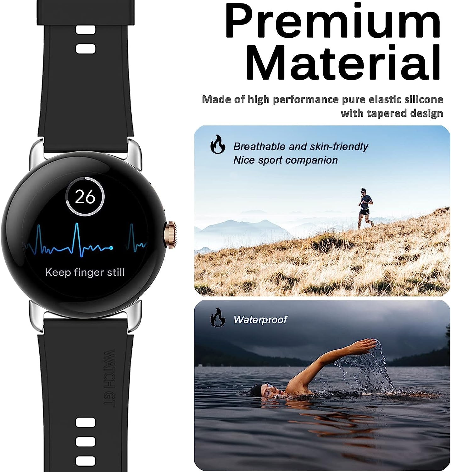 Miimall Compatible for Google Pixel Watch Bands, Pixel Watch Band for Men Women, Waterproof Soft Silicone Strap, Lightweight Sport Wristband Strap for Google Pixel Watch (Black)  Miimall   