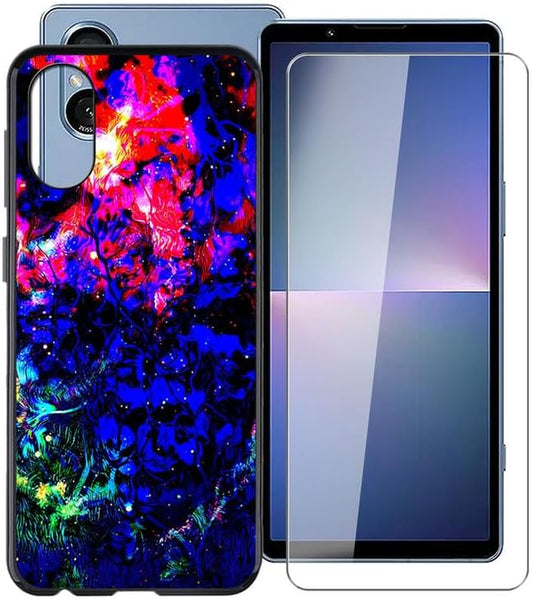 WIMSPEED Black Soft TPU Bumper Phone Case for Sony Xperia 5 V (6.1") with 1 X Tempered Glass Screen Protector, Slim Silicone Shockproof Cover for Sony Xperia 5 V - Full of Thorns  WIMSPEED   