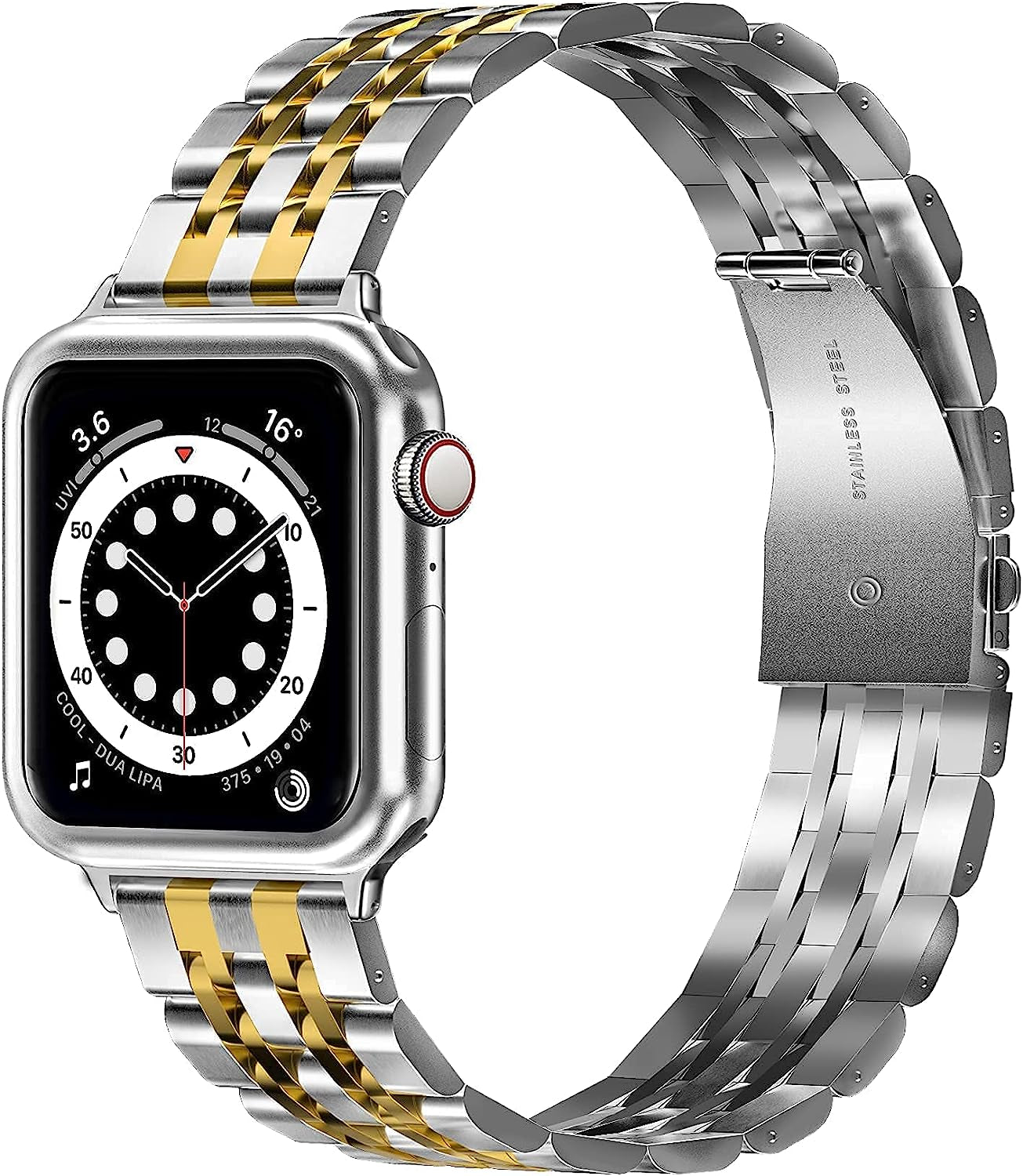 Stainless Steel Watch Band Compatible with Apple Watch Bands 42Mm 44Mm with Stainless Steel Buckle, Replacement Wristband Strap for Women Men  ENFAN Gold & Silver  