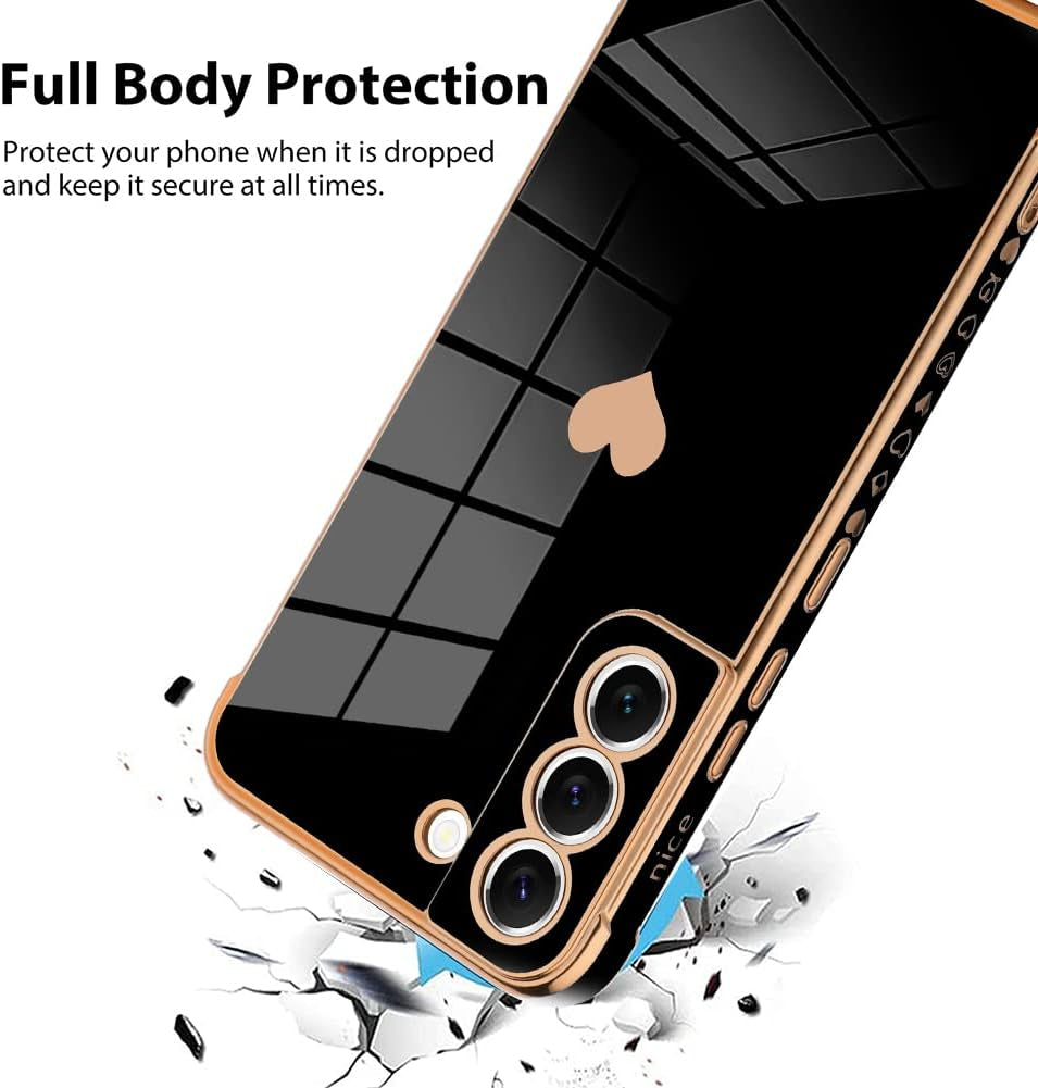Bonoma Compatible with Samsung Galaxy S21 plus Case Love Heart Plating Luxury Elegant Case Camera Protector Soft TPU Shockproof Protective Cover Galaxy S21 plus Case -Black  Bonoma   
