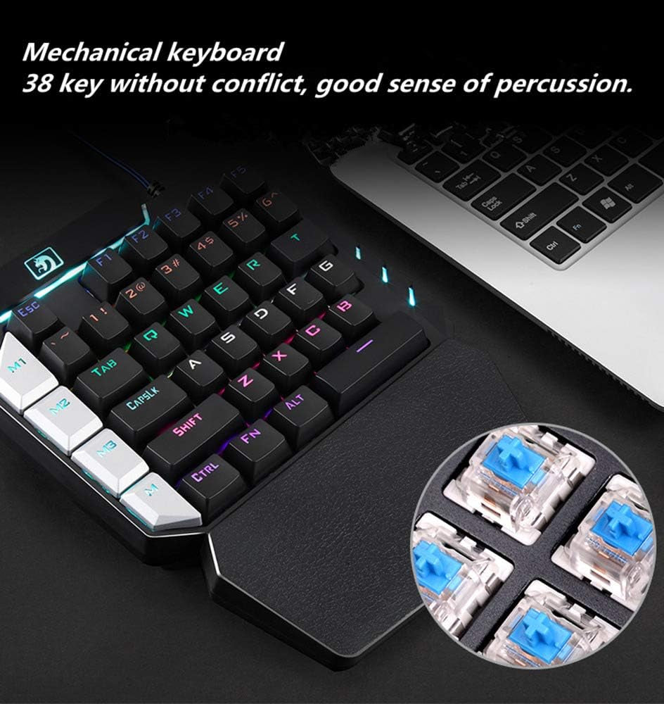 Ouyang RGB Mechanical Keyboard Single Hand Gaming 38-Key 7 Colors LED Backlit USB Wired Multi-Device Gaming Keyboard for Pc/Mac/Ipad/Iphone/Smartphone/Laptop,Compatible with Windows/Apple System  OuYang   